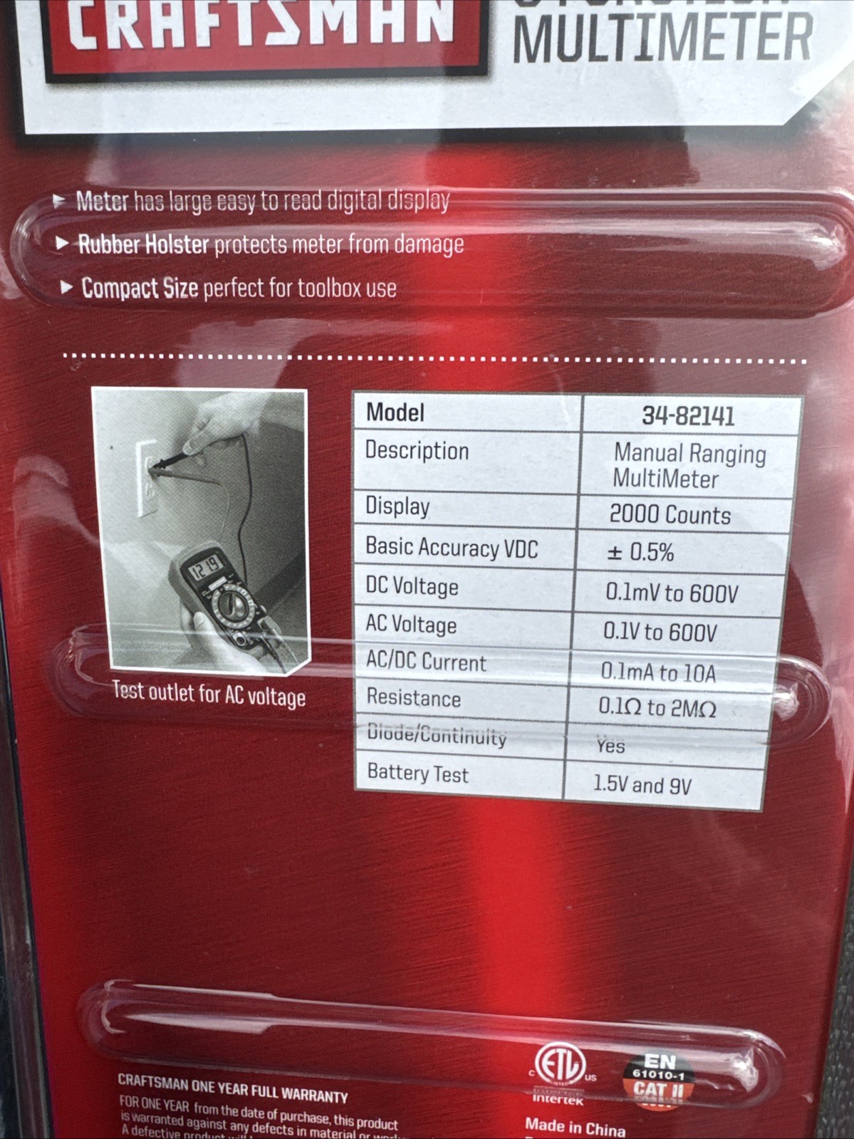 Sears Craftsman Nos 8 Function Digital Multimeter & Leads 82141 A/DC VOLTAGE