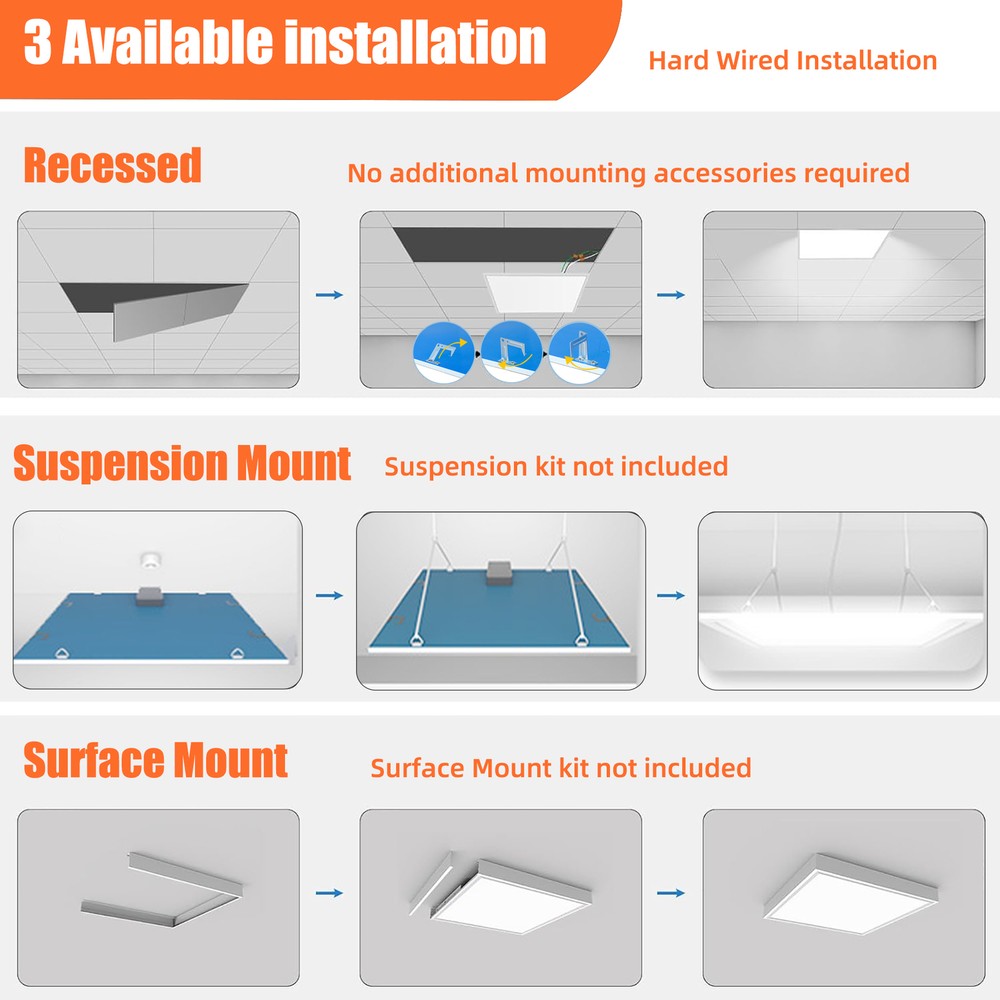 4 Pack 2x2Ft LED Panel Light Drop Ceiling Flat Panel Recessed Troffer Fixtures