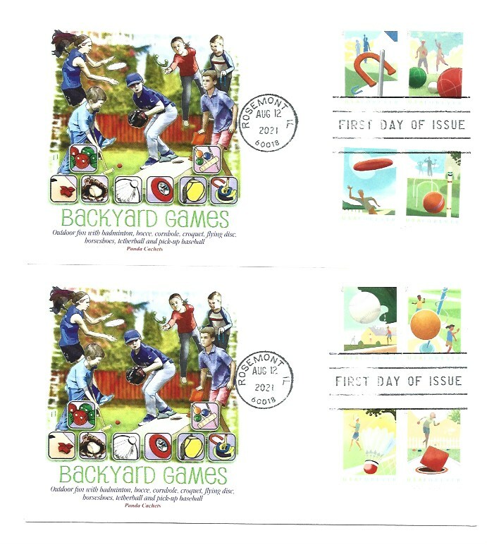 5627-34 Backyard Games on two Panda Cachets FDCs
