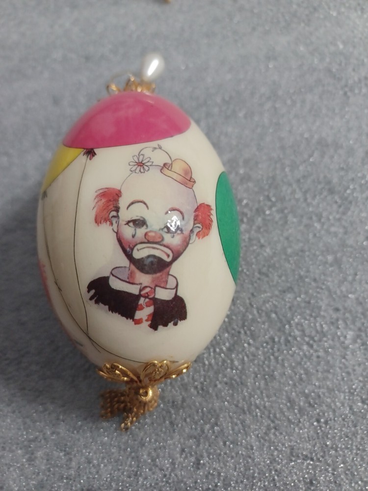 Hand Painted Ceramic Egg Clown Faces with Stand