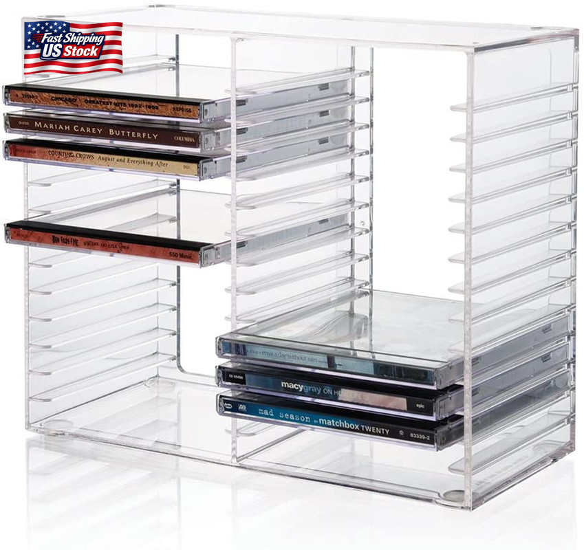 Stori Stackable Clear Plastic CD Organizer with Rubber Feet | Rectangular Jewel