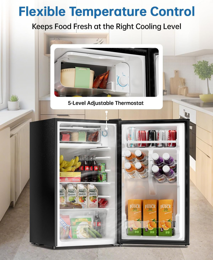 3.2 Cu Ft Mini Fridge with Freezer - Energy Efficient, Large Capacity Single Doo