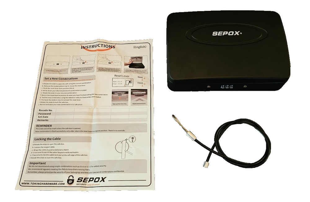 SEPOX Portable Safe Box w/ Combination Lock & Security Cable