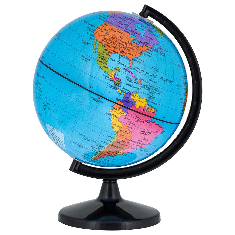 6" Blue Ocean Globe with Black Base Vertical Axis Rotation Compact Mini