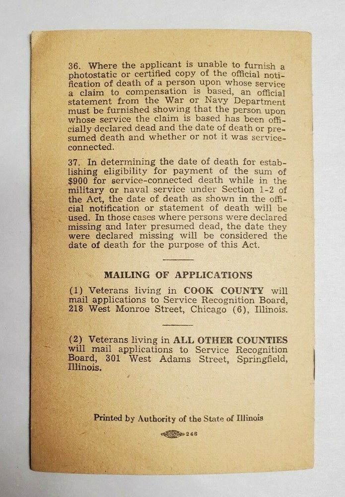 World War II Bonus Rules for Payment Pamphlet-Springfield IL