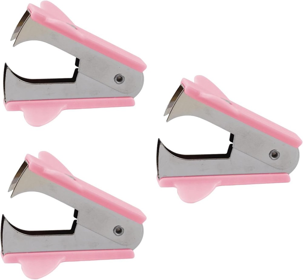 Pink Staple Removers Modern Plastic Pullers Non-Slip Handle Easy-Grip 3 PCS
