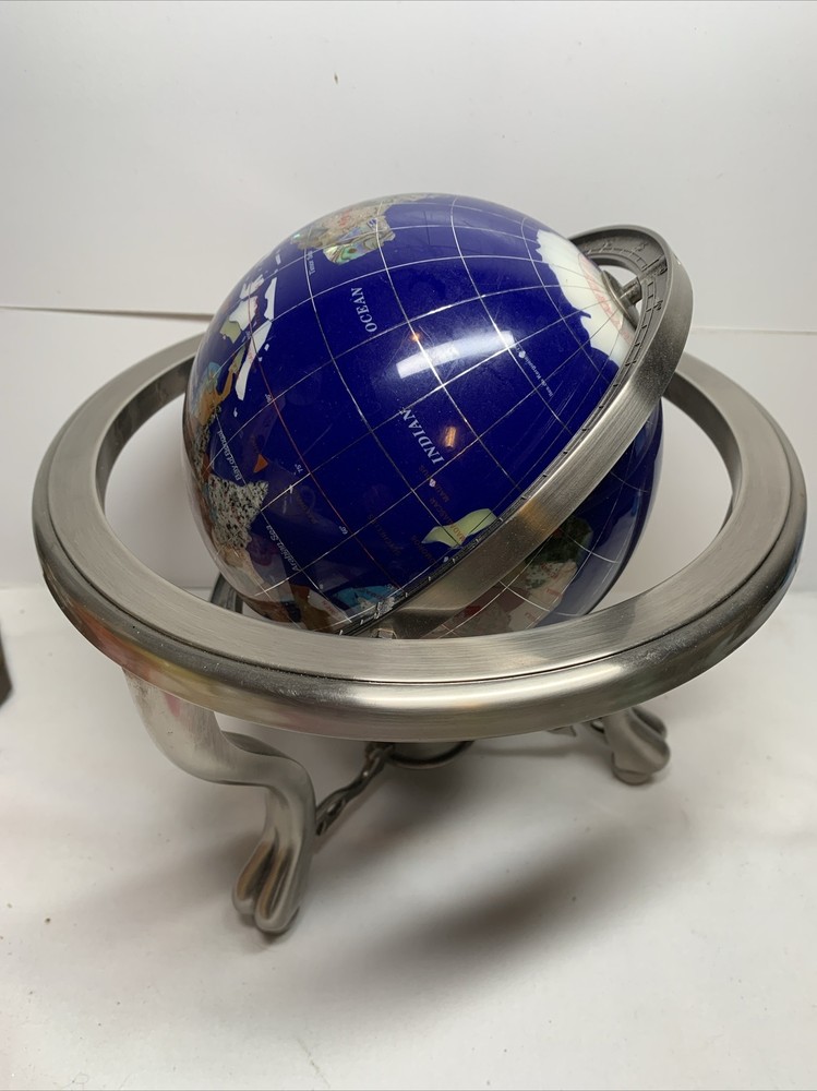 Polished Stone Globe in 360° Rotating Brass Frame