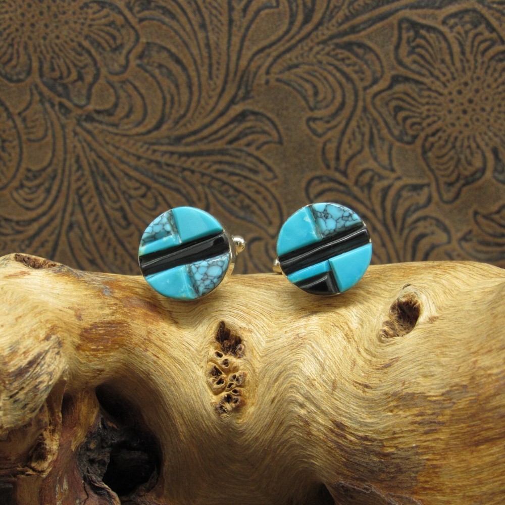 *Turquoise Jet Inlay Sterling Silver Cufflinks
