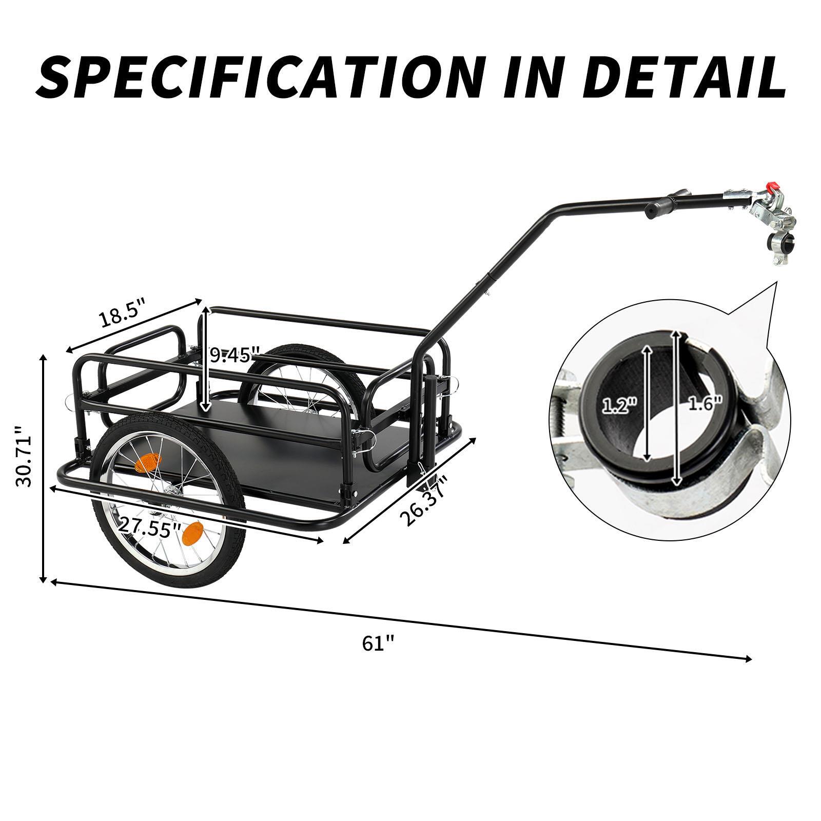 Portable Bike Cargo Trailer with Universal Hitch Bicycle Wagon Trailer Black