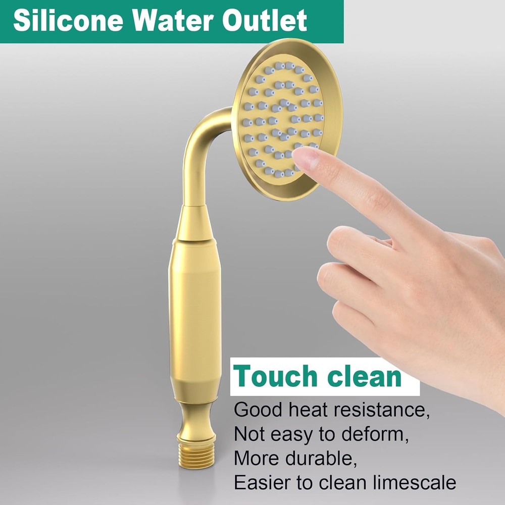 Brass Shower Slide Bar with Handheld Head, Adjustable Brushed Gold