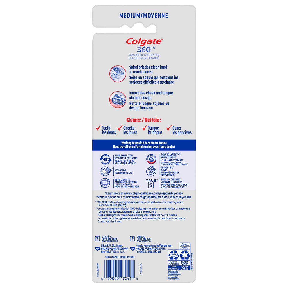 Colgate 360 Advanced Whitening Medium Toothbrush Pack, 4 Count