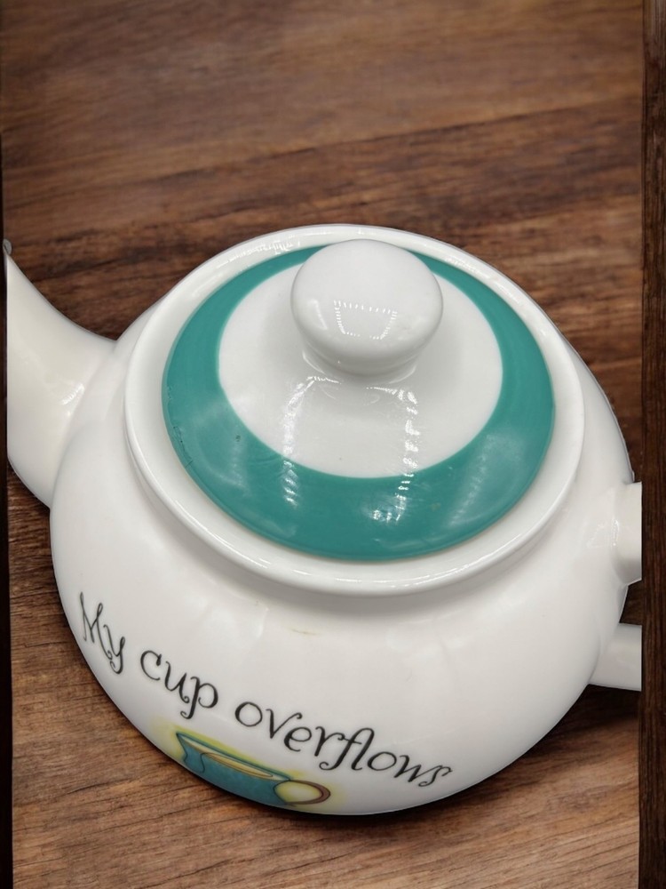 "My Cup Overflows with Blessings" Ceramic Teapot 6"