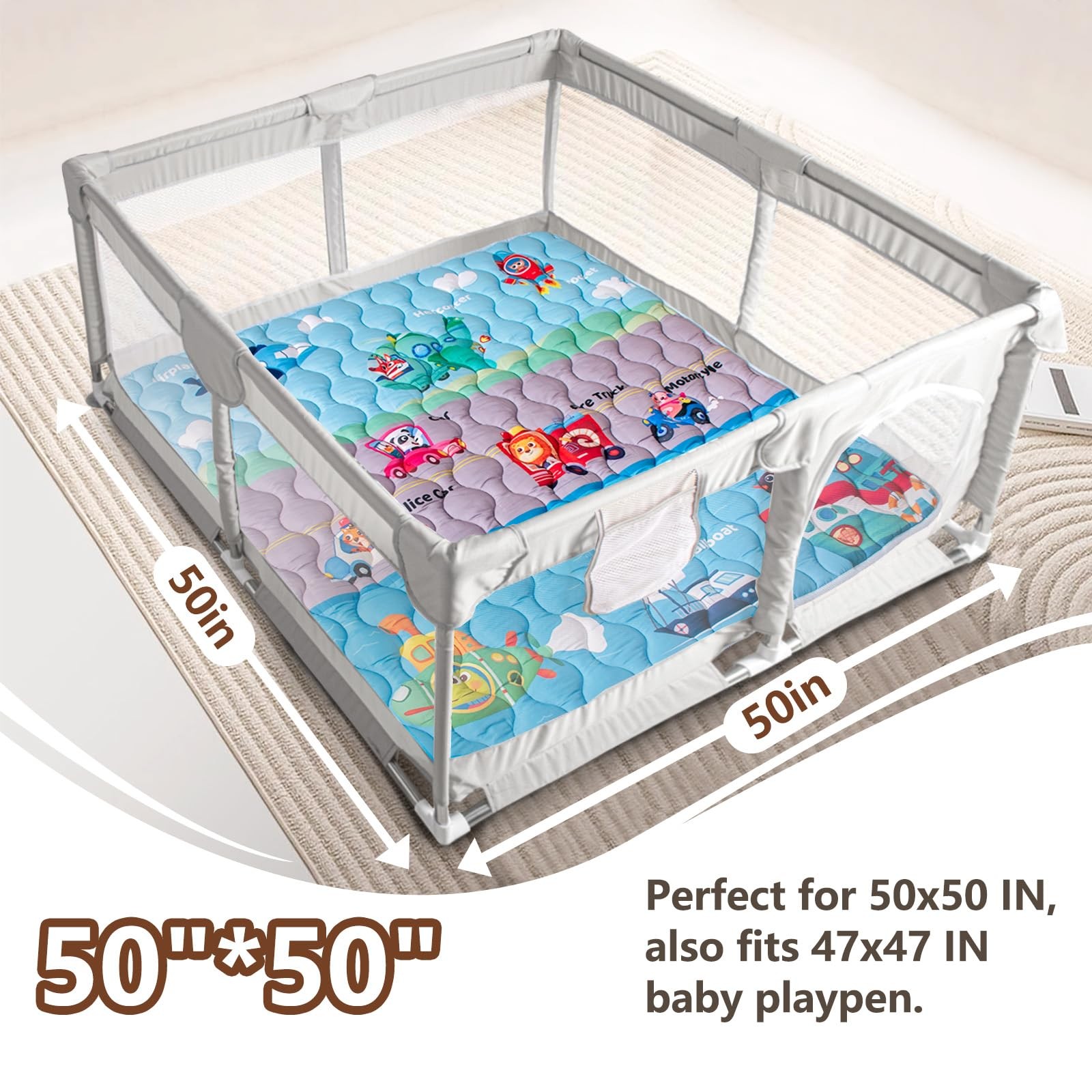 Baby Play Mat, 50x50 Playpen Mat with Super Soft Touch, Activity Mat with Upg...