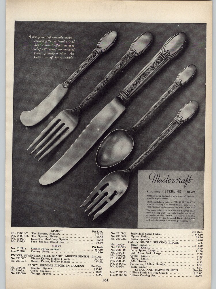 1938 PAPER AD Sterling Silver Silverware Mastercraft Chased Romantique Pattern