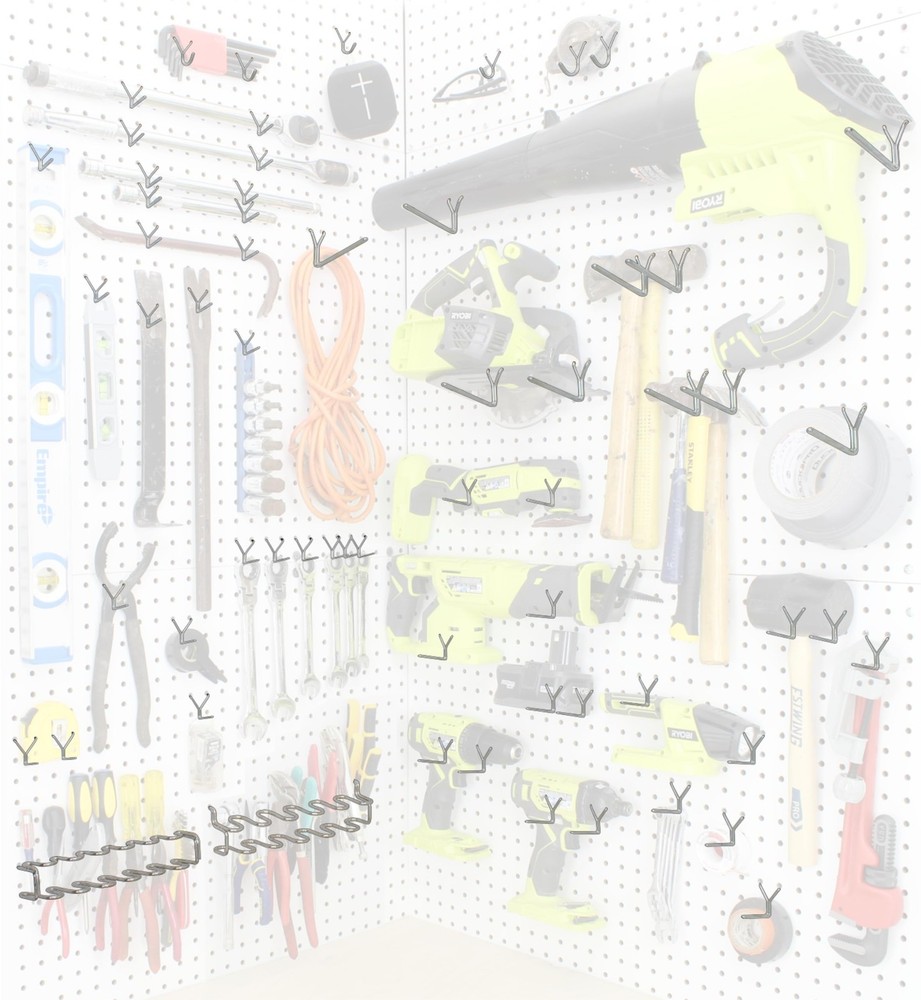 Pegboard Hooks Set - Tool Organizer Kit with Assorted L, J Hooks, Pliers Rack