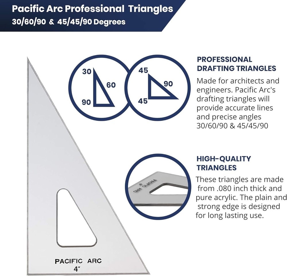 Drafting Triangle, 18-inch, 30/60/90 Degrees, w/Inking Edge, Topaz