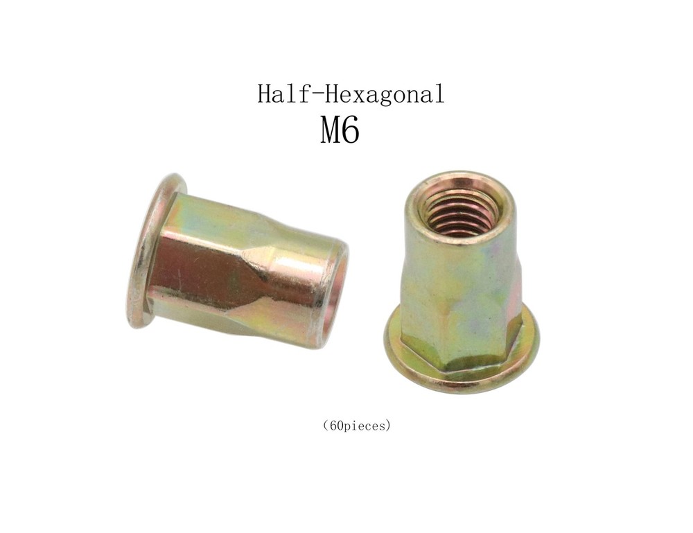 LBY 60pcs Carbon Steel Rivet Nuts, M6 Thread Insert Nutsert (Half-Hexagonal) ...