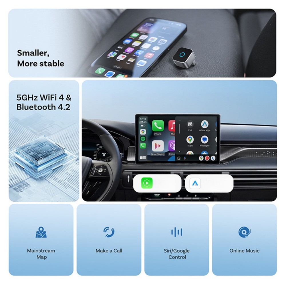 Wireless for CarPlay Adapter Dongle for Android Auto Bluetooth 4.2 USB Connector