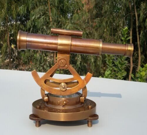 Vintage Solid Brass Theodolite Survey Alidade & Telescope Compass Instrumen