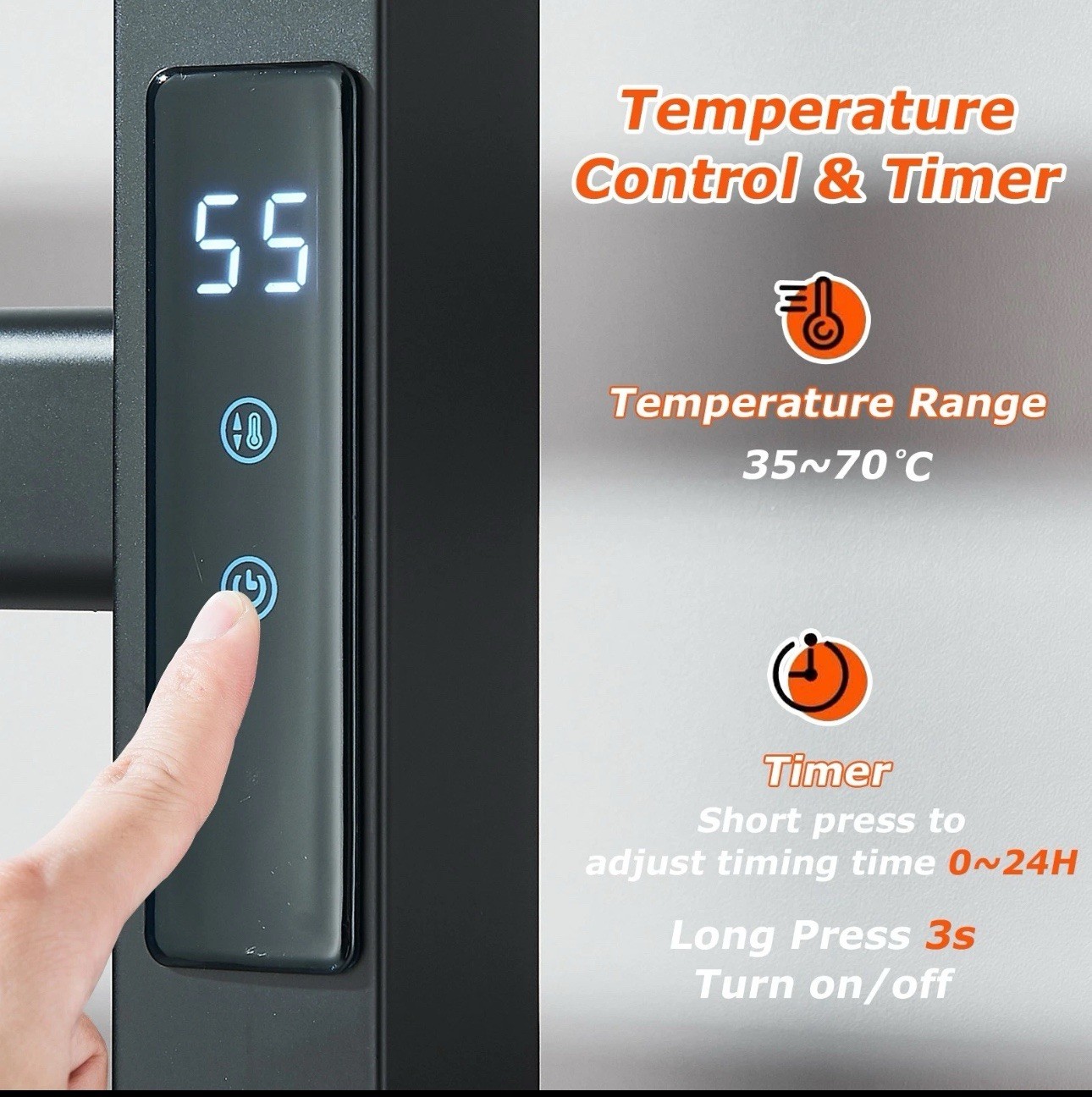 Black Heated Towel Rack Wall Mount Towel Warmer Bathroom Electric Towel Rack set