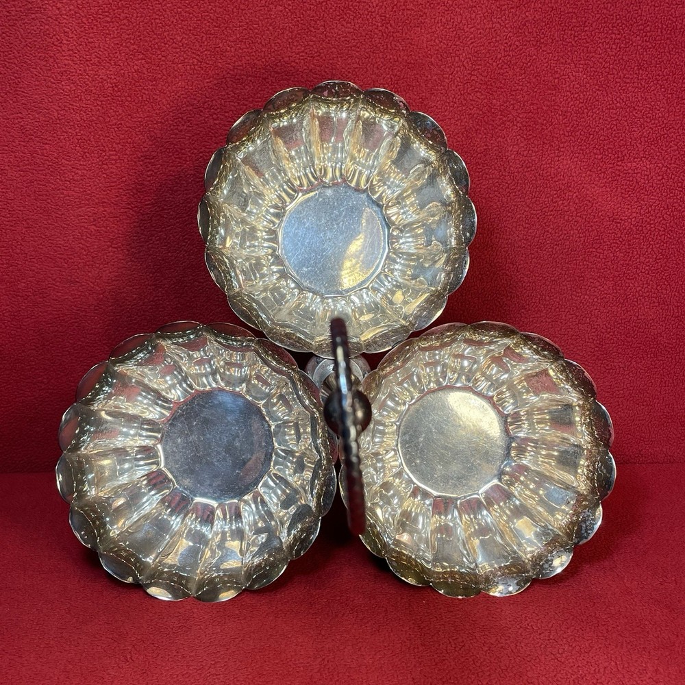 Vintage El de Uberti Italian Silver Plated 3 Section Serving Bowl With Handle