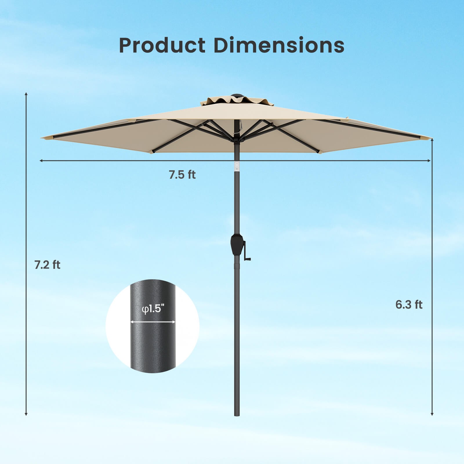 7.5 ft Patio Umbrella Outdoor Heavy Duty Market Umbrella w/ Push Button Tilt