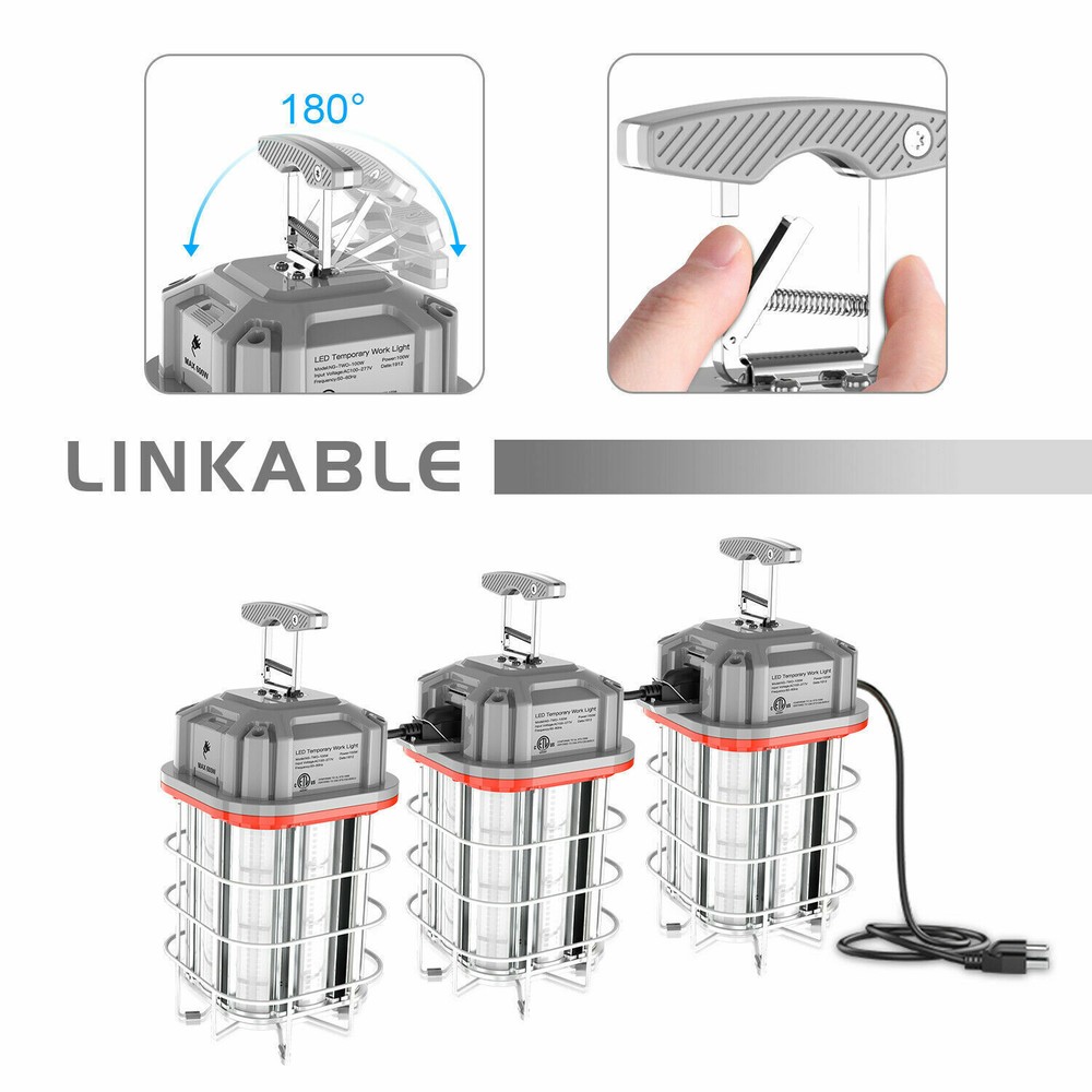 150W LED Temporary Work Light 5000K Linkable Construction Lights with 10ft Cord