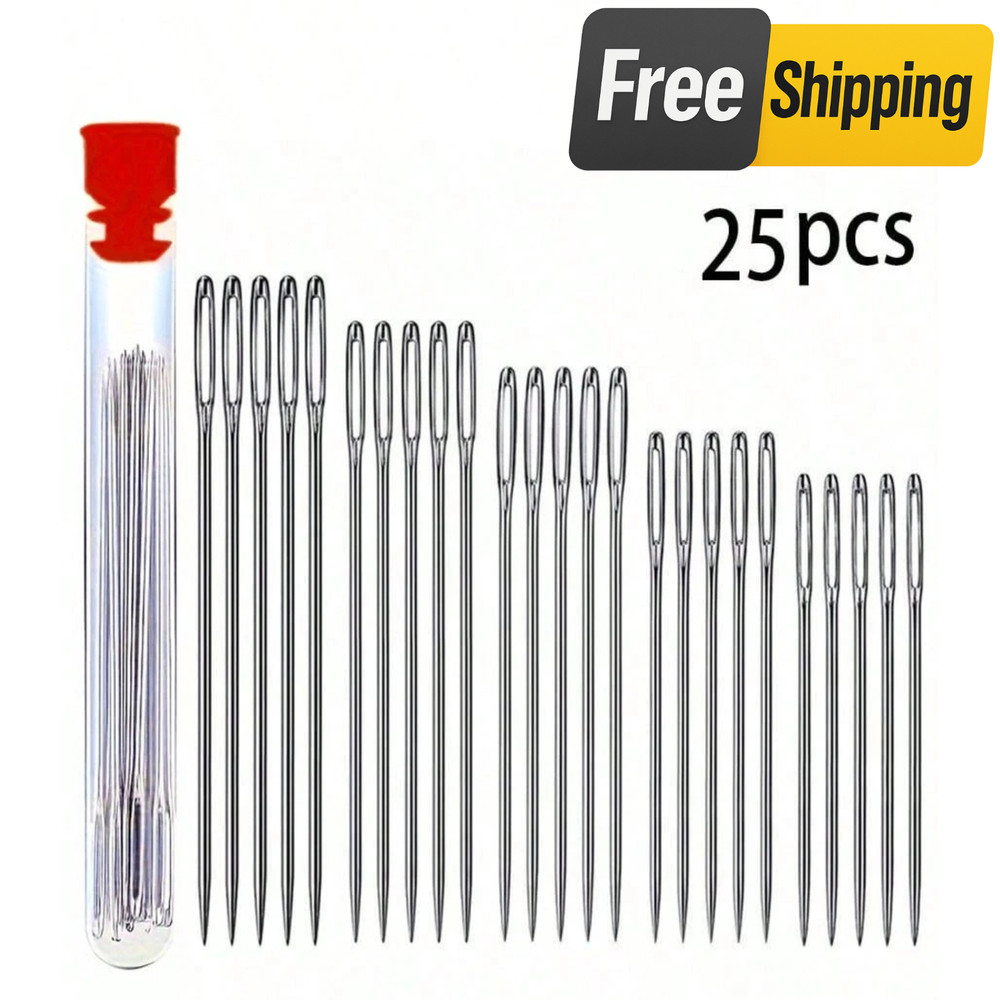 25PCS Large Eye Sewing Needles Set Easy Thread Hand Embroidery Assorted Leather