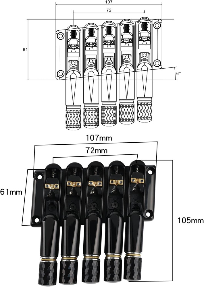 Headless 5 String Electric Bass Brass Bridge Single String Saddles