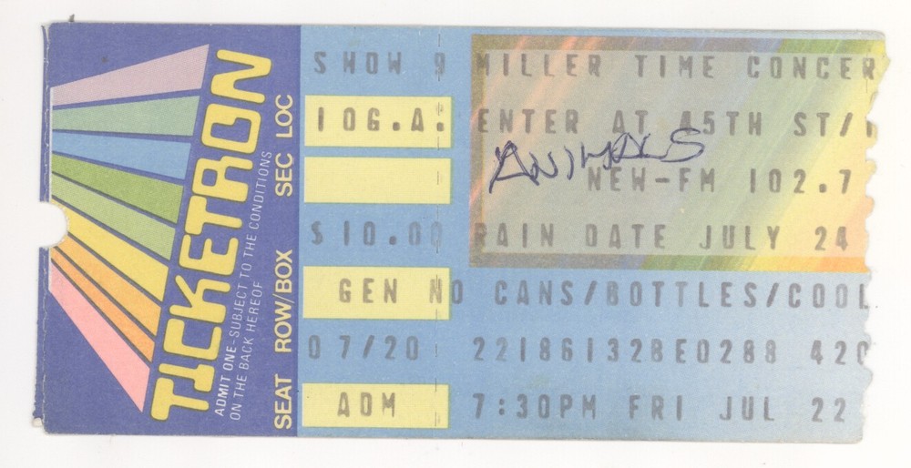 The Animals 7/22/83 New York City NY Central Park Stage Ticket Stub! NYC