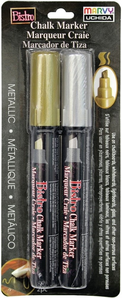 Uchida Bistro Chalk Marker Chisel Tip Set 2/Pkg-Metallics - Gold & Silver