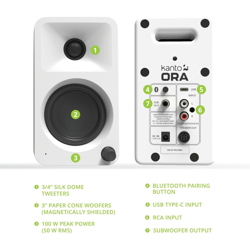 Kanto Living ORA 2-Way Active Wireless Reference Desktop Speakers (Pair) - White