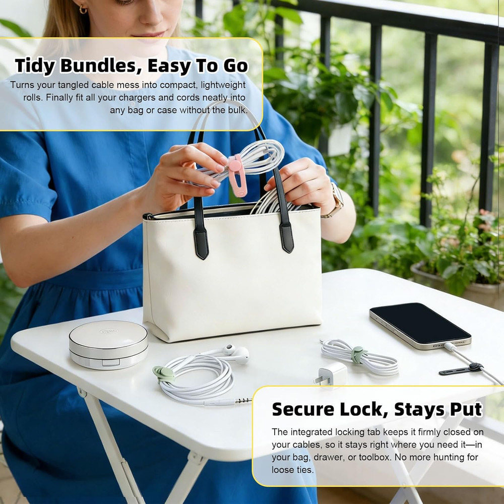 Silicone Cable Ties Reusable, Multipurpose Cable Management Organizer, Adjustabl