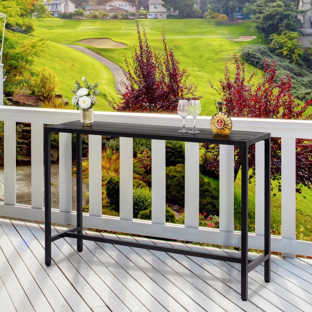 55" Outdoor Bar Table with Adjustable Feet, Rectangle Narrow Counter