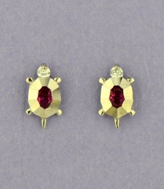 14k Yellow or White Gold Turtle CZ Stud Earring