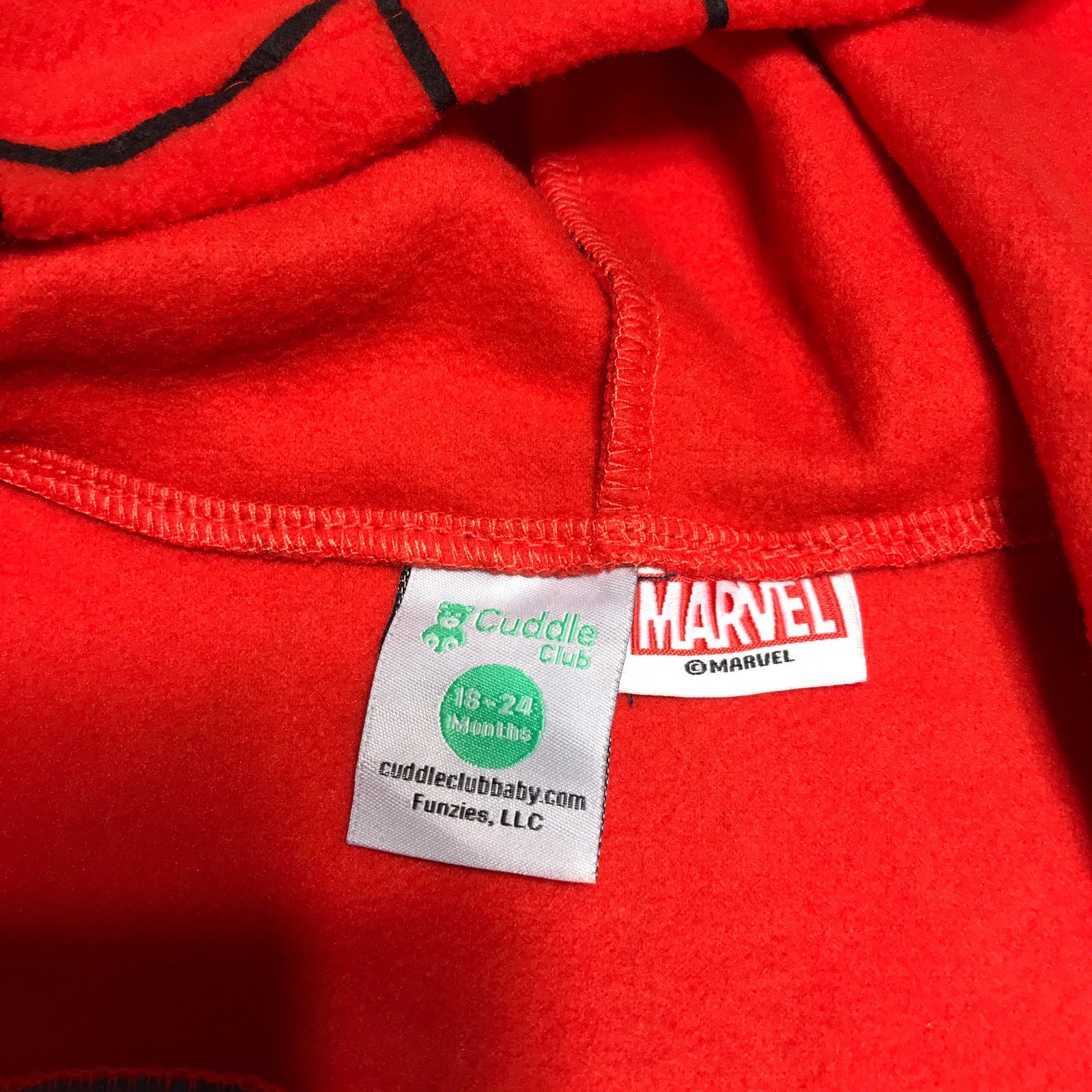 NWT Cuddle Club Marvel Fleece Spiderman One Piece Hooded Costume Toddler 18-24 M