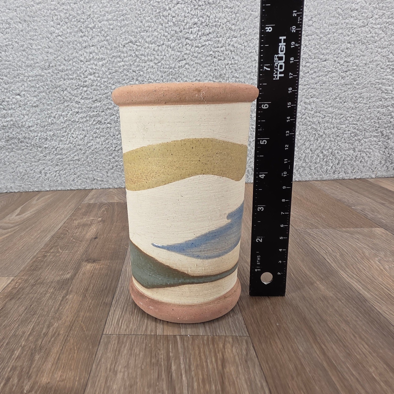 Alfa Dom Handmade Ceramic Vase Stripped Design Pink Tan Blue Green Pottery