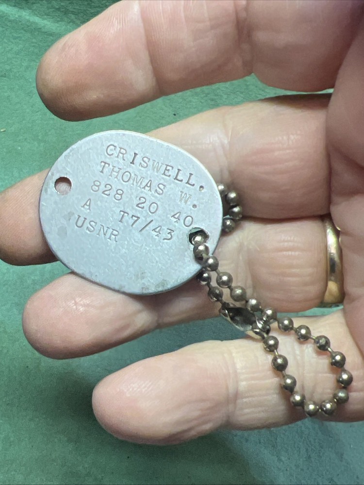 WWII USNR Dog Tag Identification Plate 1943 United States Navy Reserve CRISWELL
