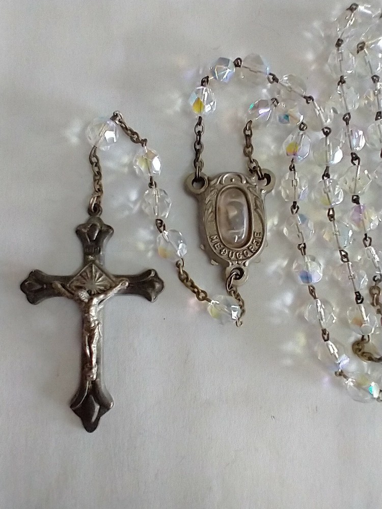 Vintage Catholic Clear Faceted Glass Rosary