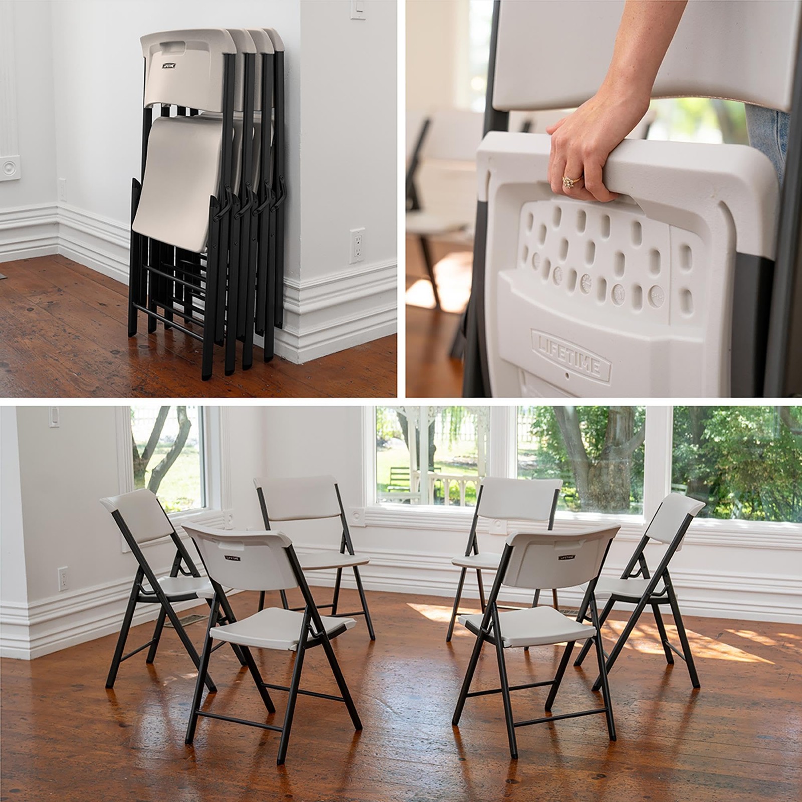 LIFETIME A-Frame Folding Chair, 4-Pack, Almond