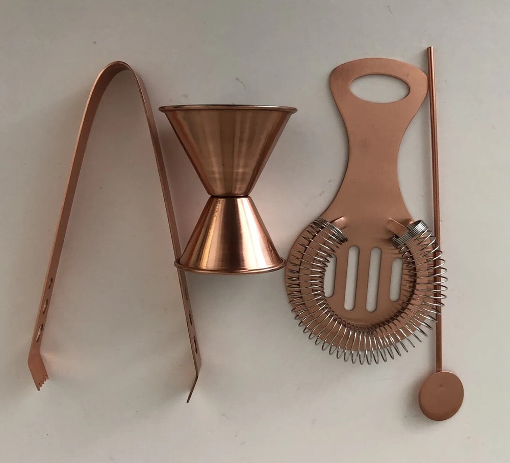 Copper Cocktail Bar Set Bartender Kit Rose Gold 4 Pc Barware