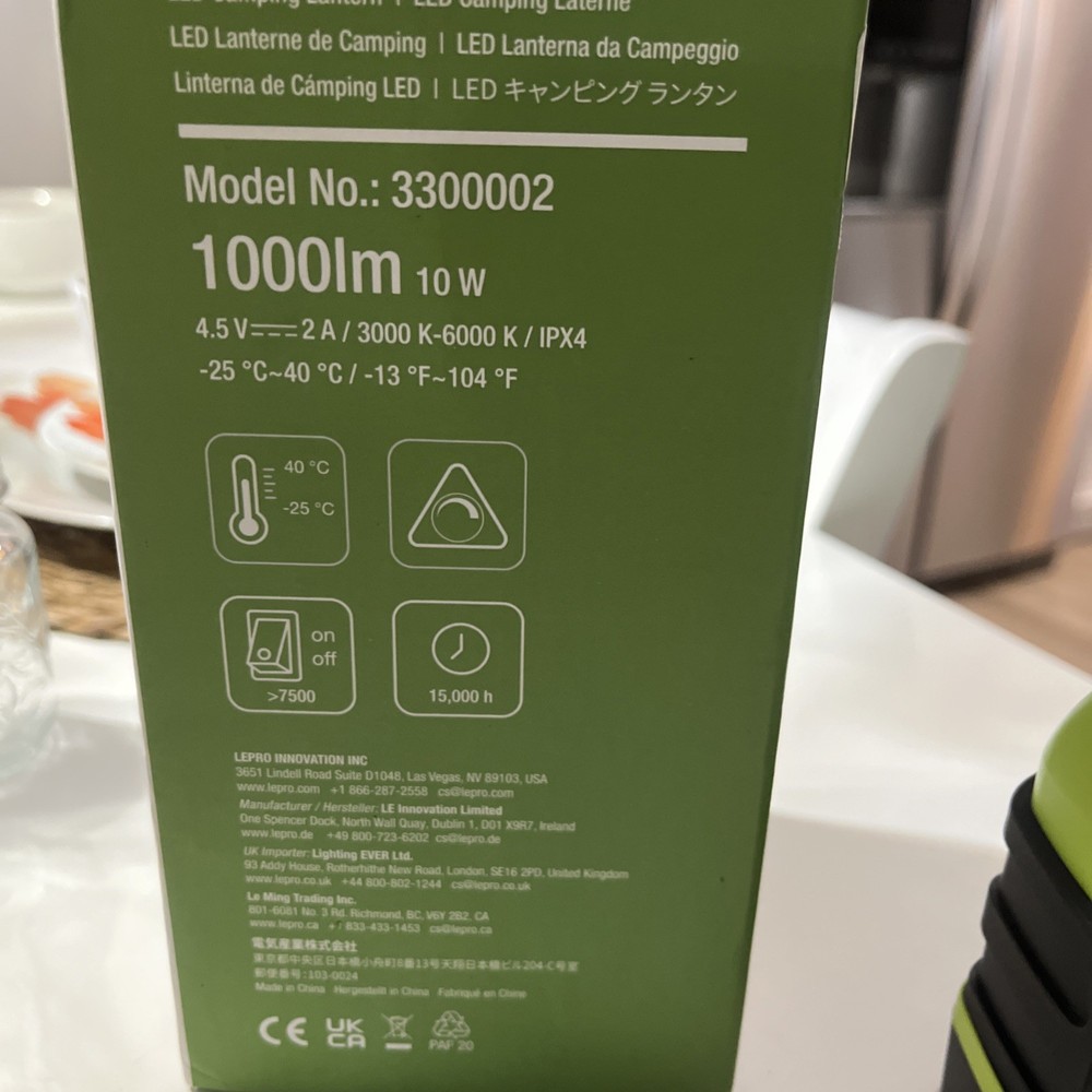 LE 3300002 Battery-Powered Camping Lantern