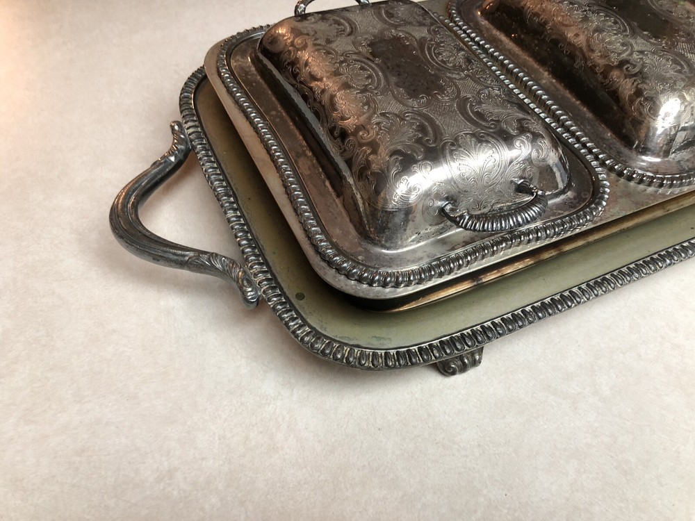 Antique Crown Silver Co. Divided Platter & Serving Tray Lids Marked