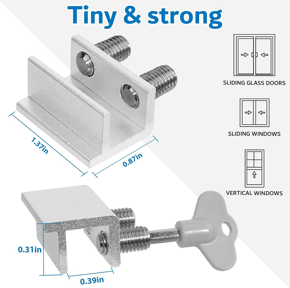 4 Sets Sliding Window Locks with Key, Window Locks for Up and Down Windows,Easy