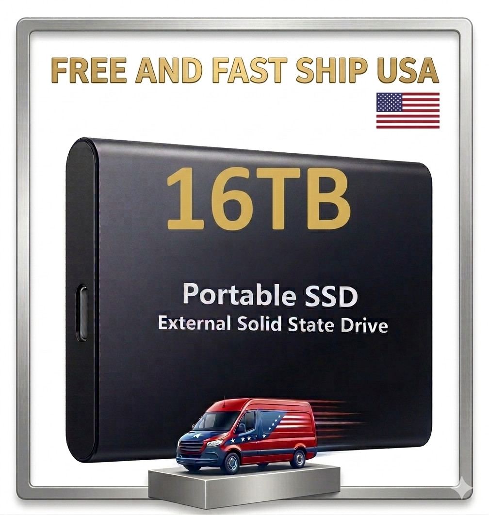 Portable 16TB External SSD – High Speed USB 3.2 Solid State Drive (Black)