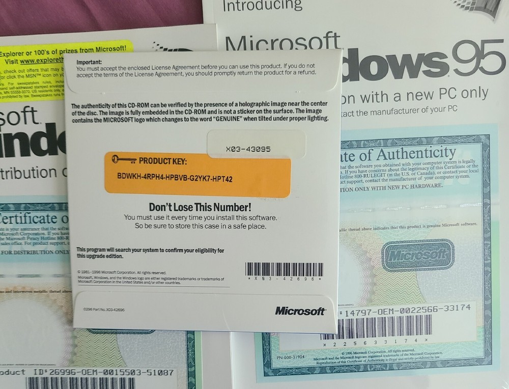 Microsoft Windows 98 Upgrade And Microsoft Windows 95