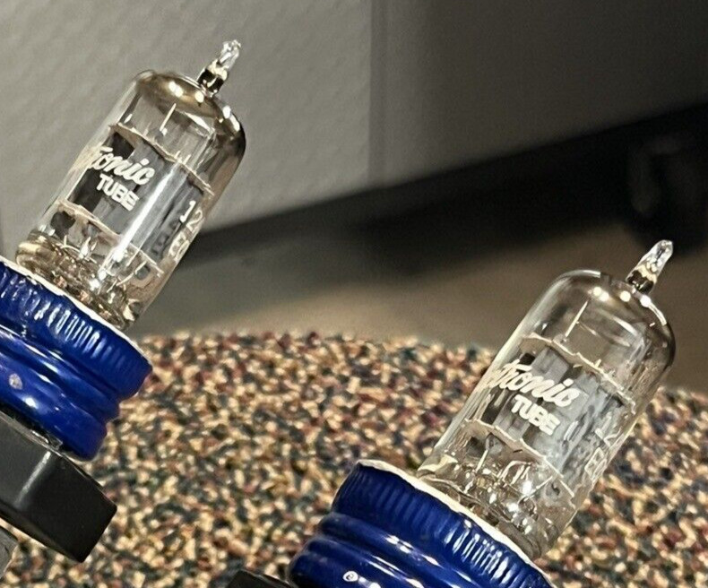 (1 PAIR) 12AU7A/ECC82 GE USA, TOP O, GREY. TESTED STRONG. EXCELLENT TUBES.