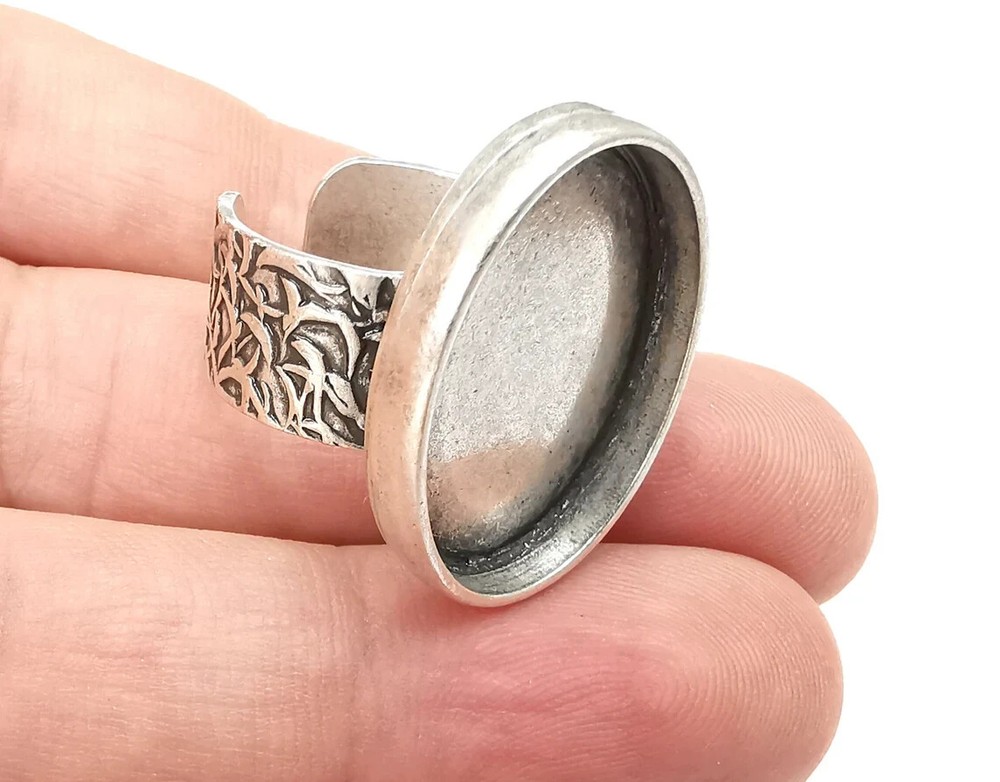 Oval Ring, Branch Ring Blank Setting, Cabochon Mounting Adjustable Resin Base