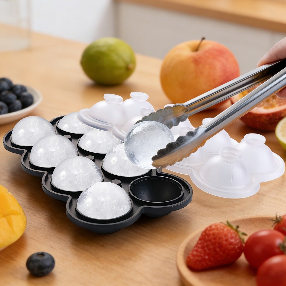 2x Large 8-Cube Ice Tray with Easy-Release Design Round Silicone Ice Cube Tray