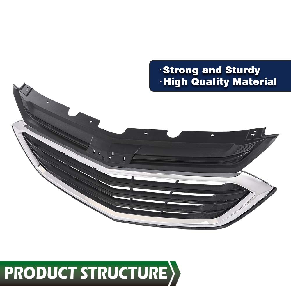 Fit For 18-21 Chevrolet Equinox Front Bumper Upper Grille Grill w/ Chrome Trim